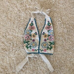 Free People Floral Embroidered Halter Top